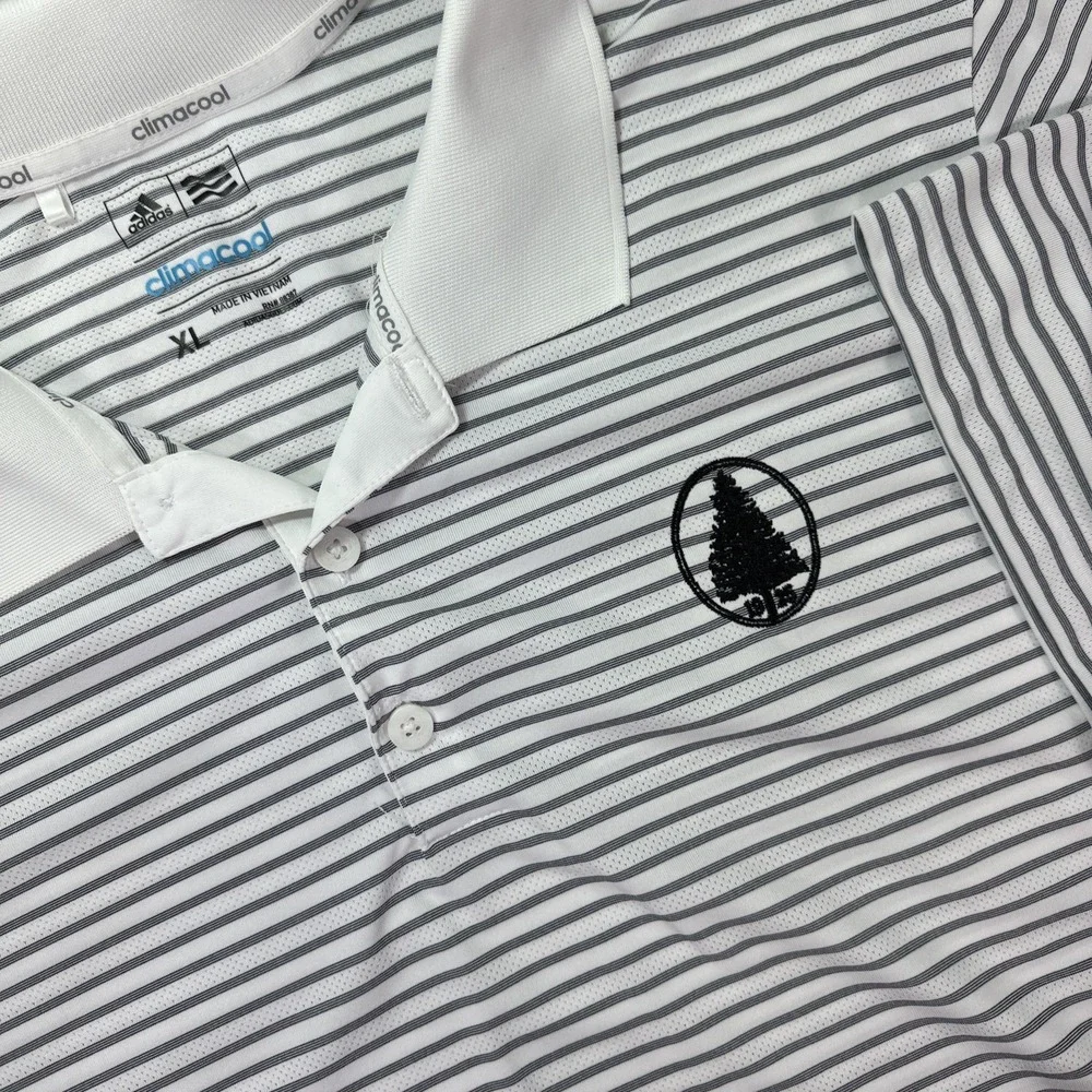 Adidas Polo Shirt Mens XL  White Striped Short Sleeve Golf Climacool Stripe Logo